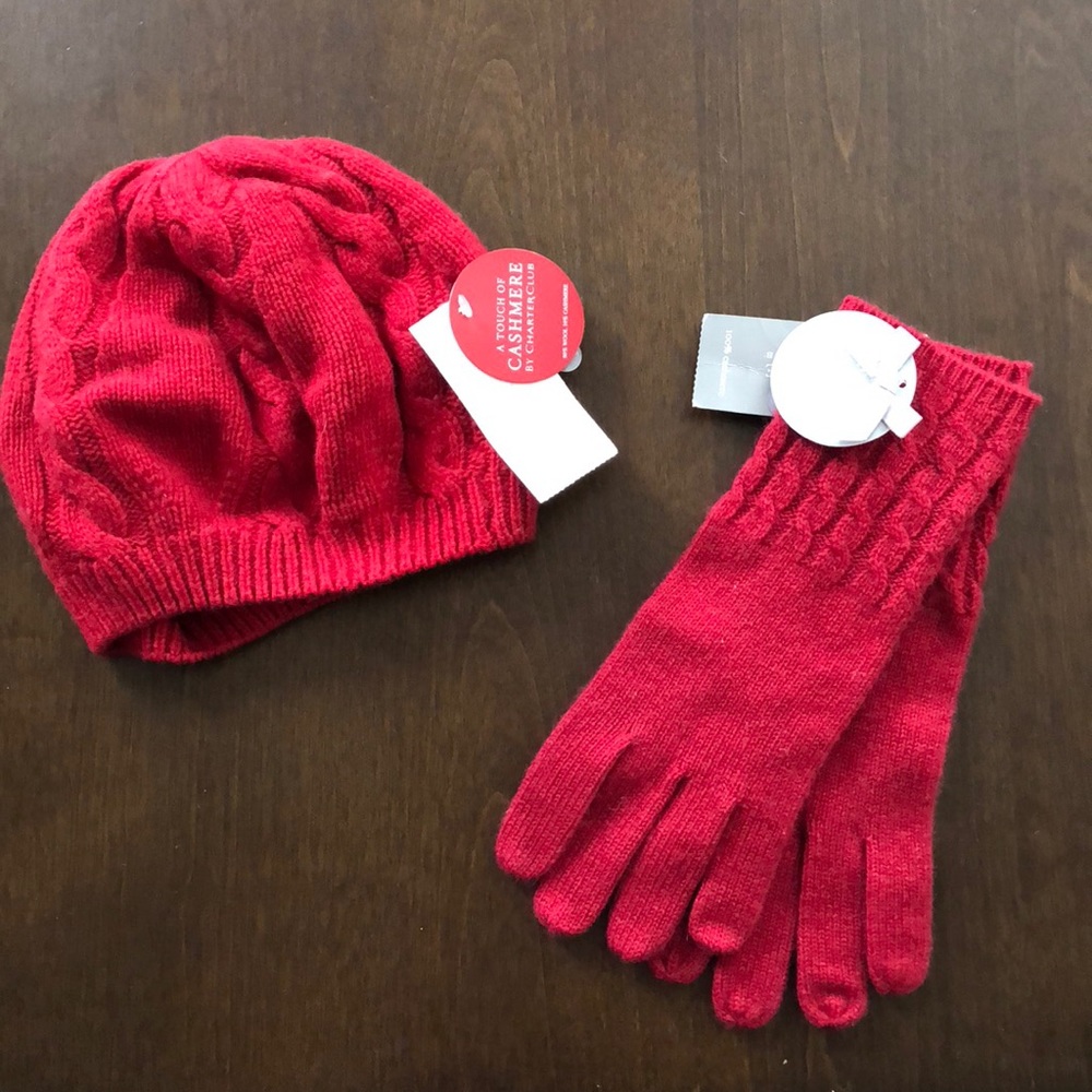 Red Cashmere Hat & Gloves